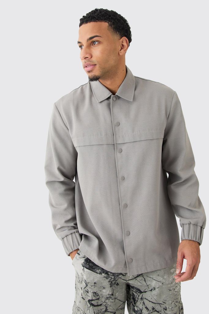 Men's Regular Long Sleeve Ripstop Popper Overshirt - Grey - S, Grey