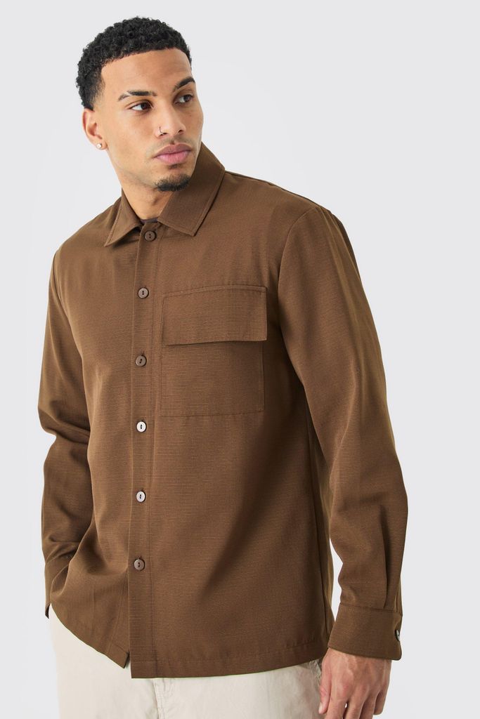 Men's Regular Long Sleeve Ripstop Overshirt - Brown - S, Brown