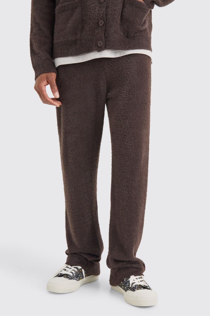 Men's Relaxed Fluffy Knitted Joggers - Brown - S, Brown