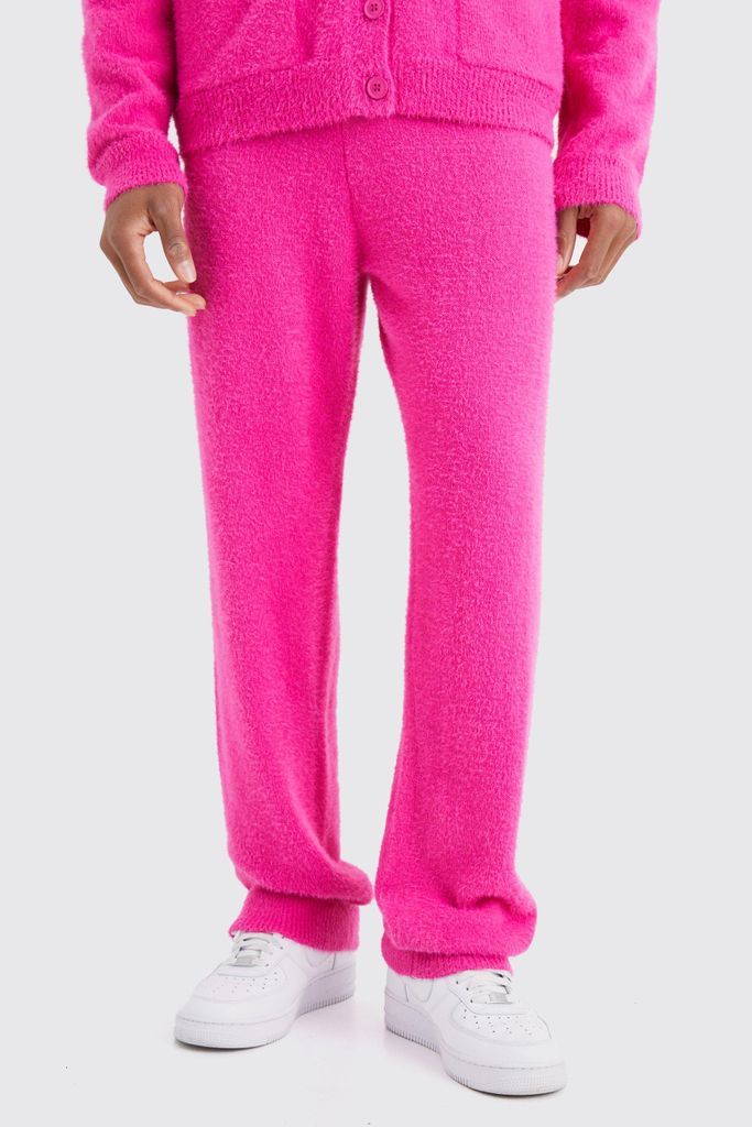 Men's Relaxed Fluffy Knitted Joggers - Pink - S, Pink