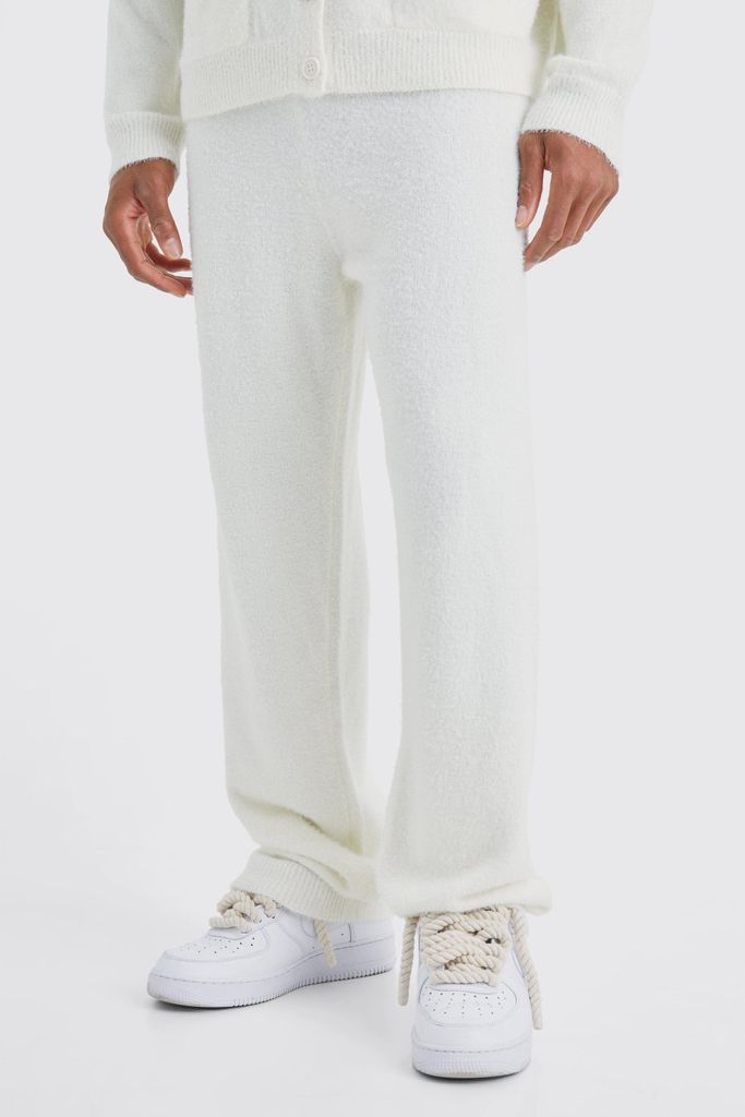 Men's Relaxed Fluffy Knitted Joggers - Cream - S, Cream