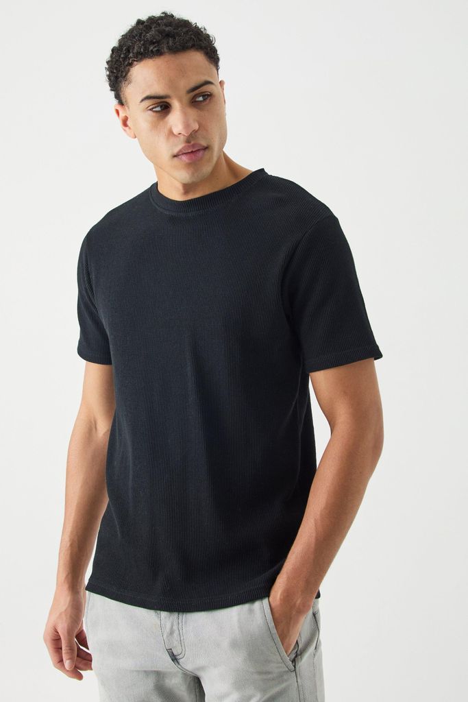 Men's Slim Fit Waffle T-Shirt - Black - S, Black