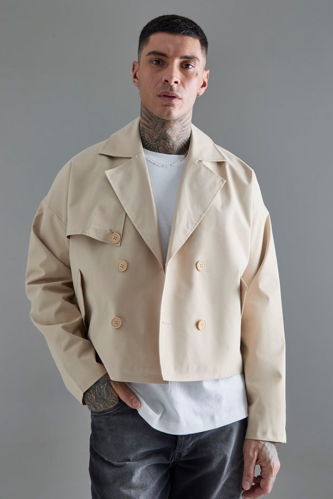 Men's Tall Cropped Double Breasted Trench Coat - Beige - S, Beige