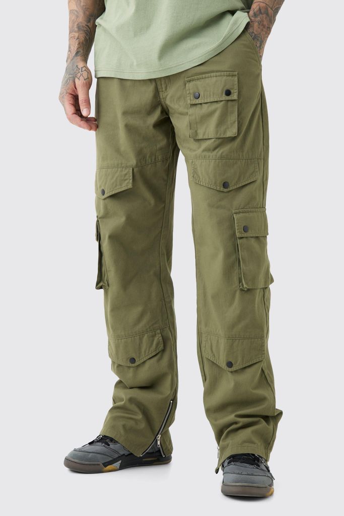 Men's Tall Fixed Relaxed Fit Twill Cargo Trousers - Green - 30, Green