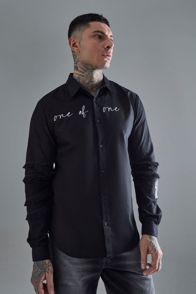 Men's Tall Longsleeve One Of One Embroidered Shirt - Black - S, Black