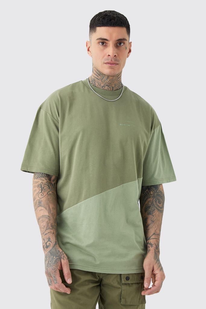 Men's Tall Oversized Diagonal Colour Block T-Shirt - Green - S, Green
