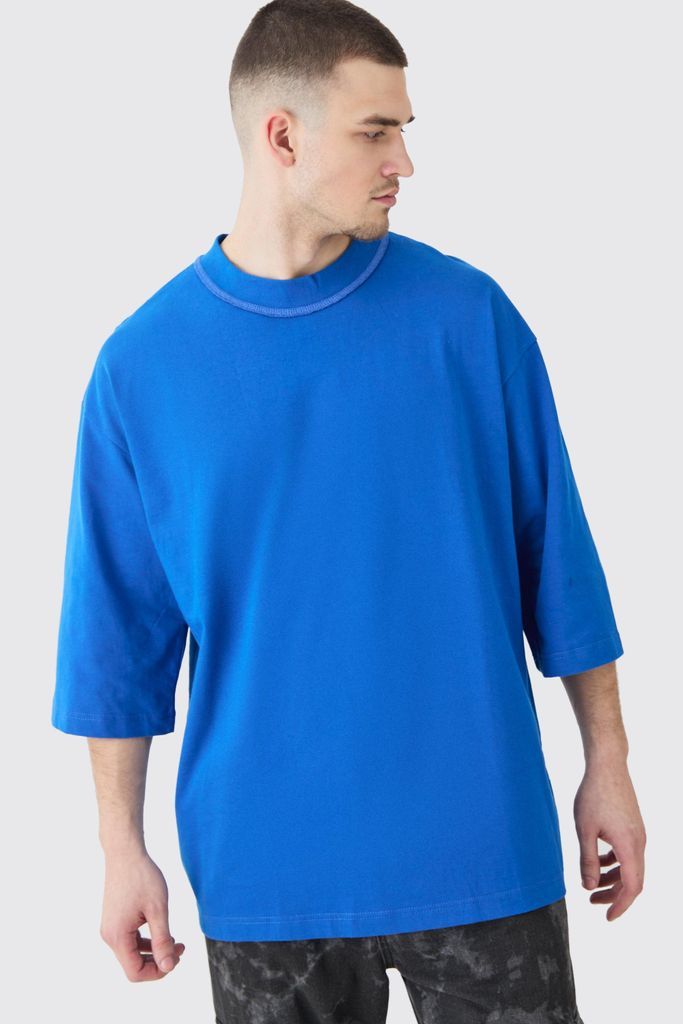 Men's Tall Oversized Heavy Layed On Neck Carded T-Shirt - Blue - S, Blue