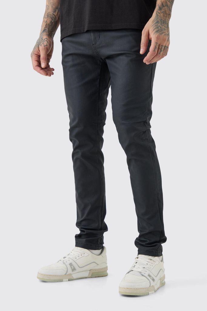 Men's Tall Skinny Fit Coated Twill Trouser - Black - 30, Black