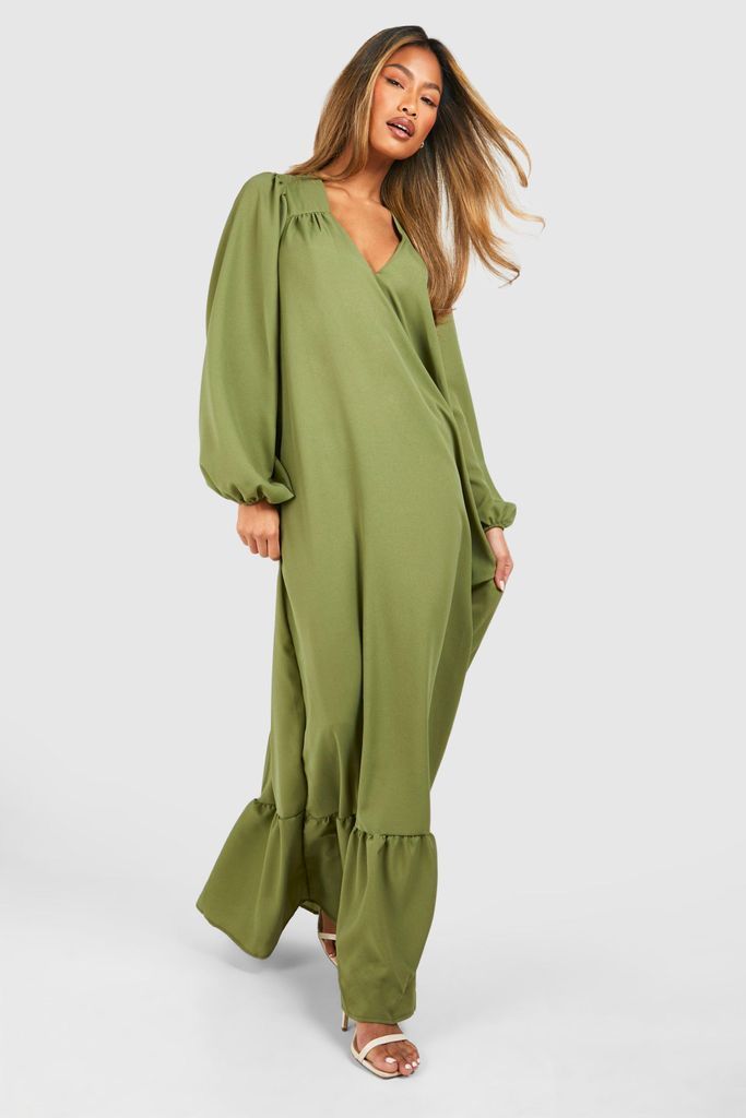 Womens Blouson Sleeve Trapeze Maxi Dress - Green - 8, Green