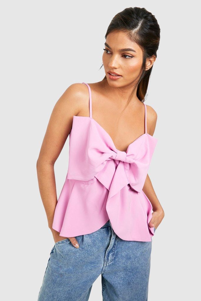 Womens Bow Detail Cami - Pink - 6, Pink