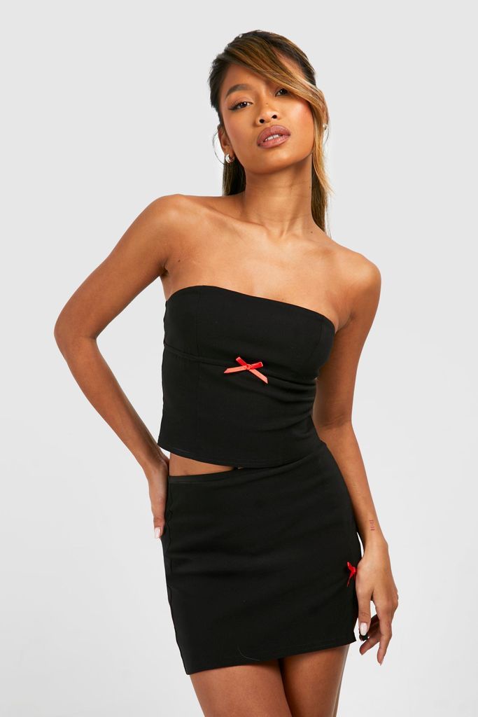 Womens Bow Detail Mini Skirt - Black - 6, Black