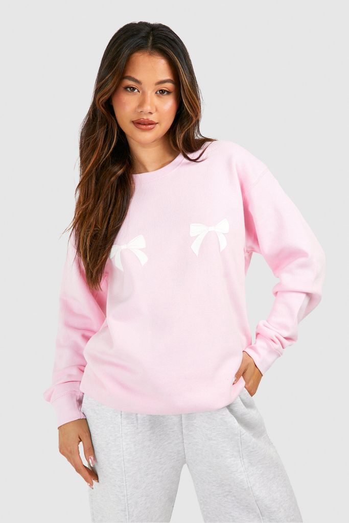 Womens Bow Print Oversized Sweatshirt - Pink - S, Pink