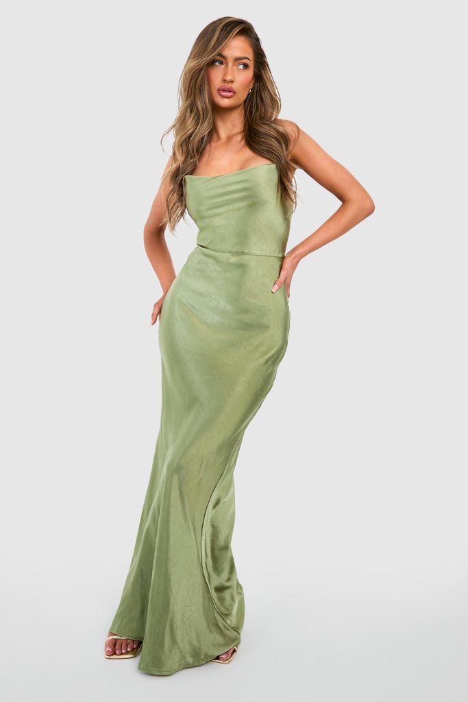 Womens Bridesmaid Satin Strappy Maxi Slip Dress - Green - 8, Green
