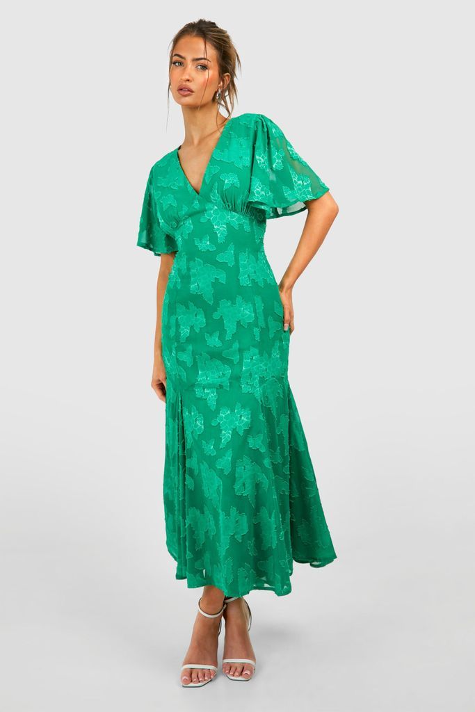 Womens Burnout Floral Angel Sleeve Midaxi Dress - Green - 8, Green