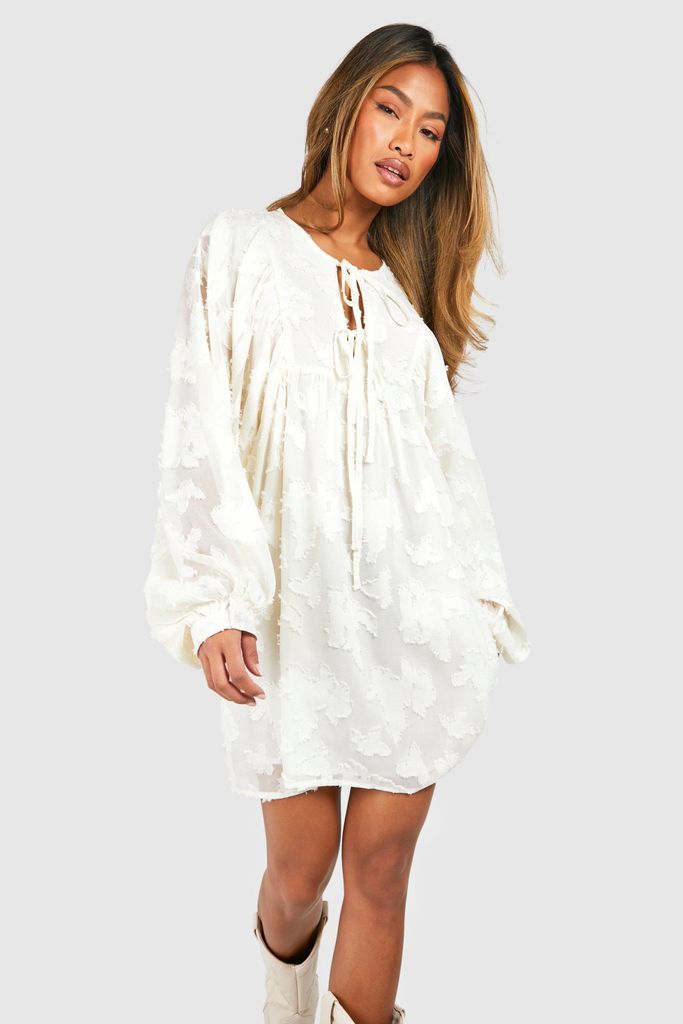 Womens Burnout Floral Tie Front Smock Dress - White - 8, White