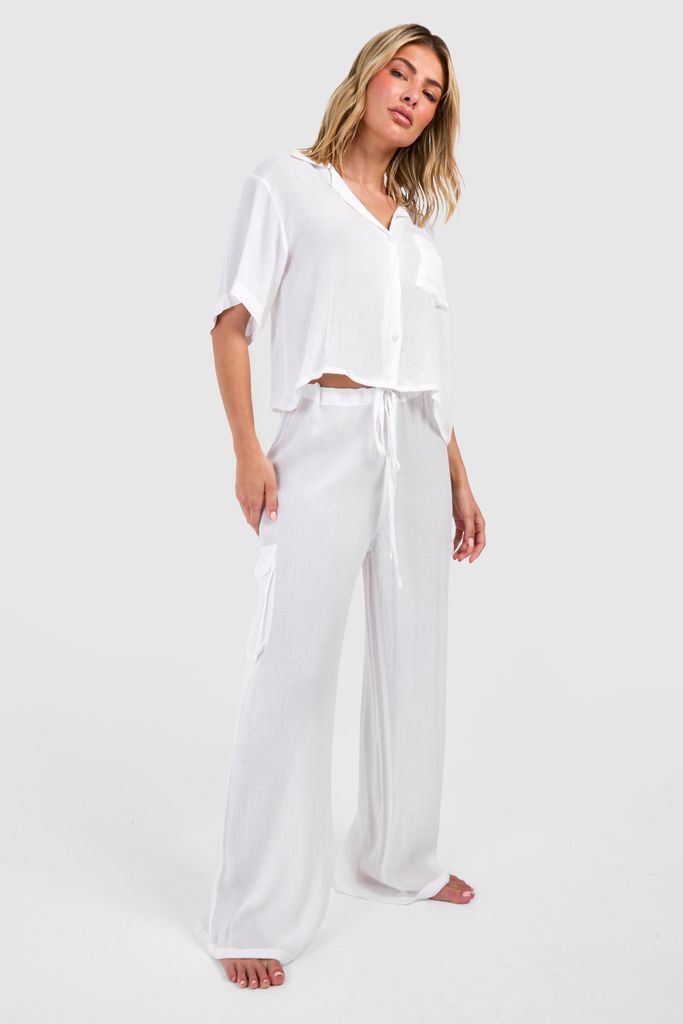 Womens Cheesecloth Cargo Beach Trousers - White - S, White