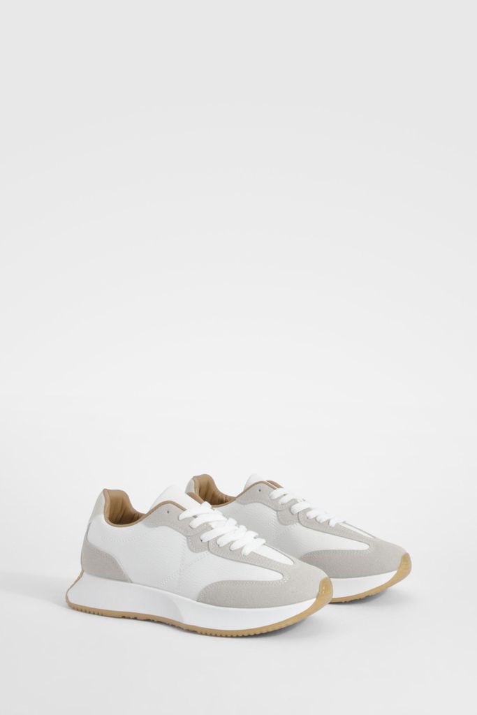 Womens Chunky Panel Detail Trainers - White - 3, White