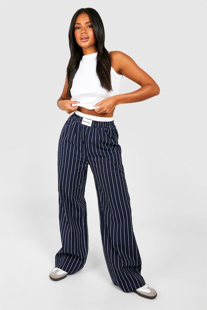 Womens Contrast Waistband Detail Stripe Trousers - Navy - 6, Navy
