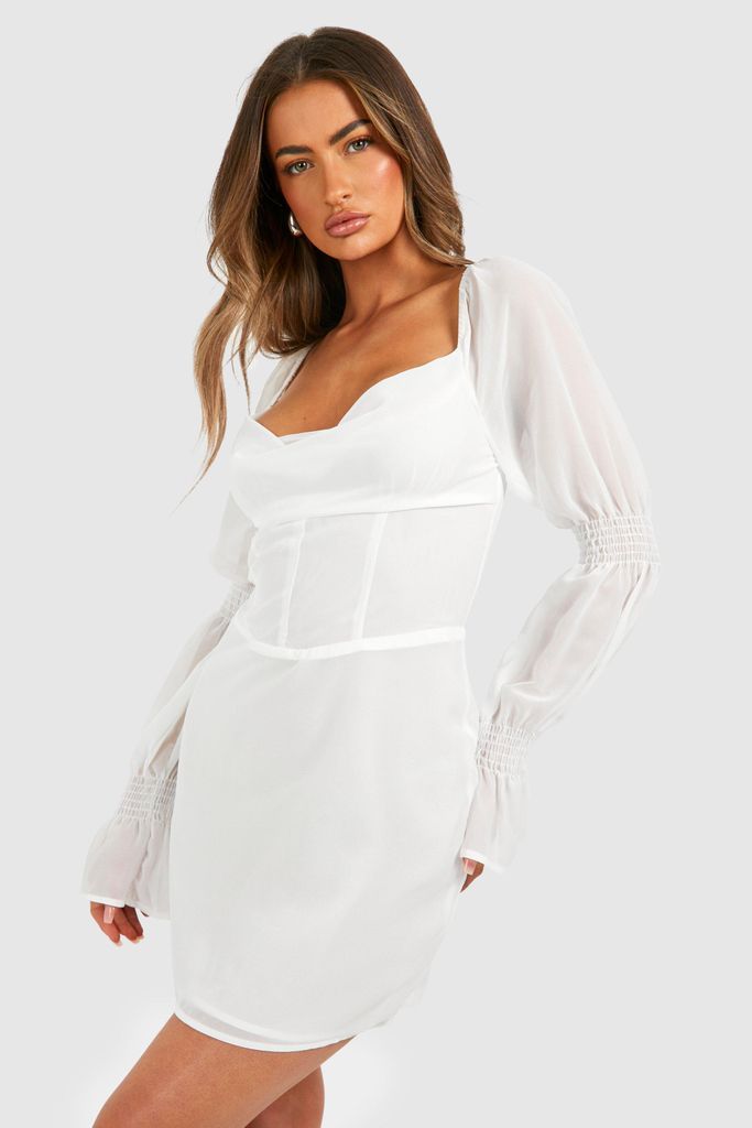 Womens Corset Chiffon Mini Dress - White - 8, White