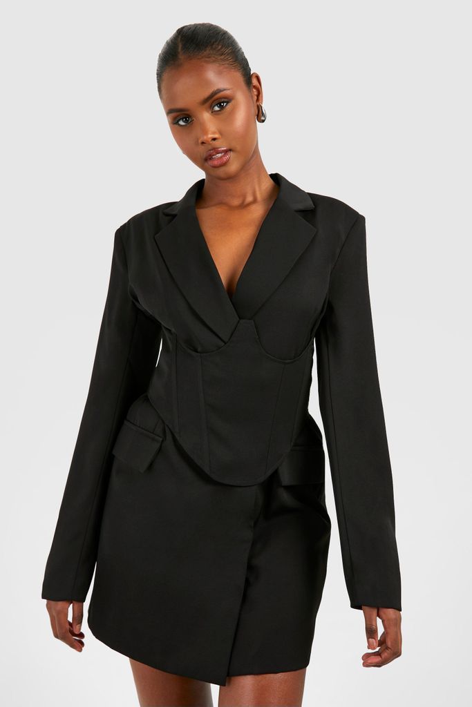 Womens Corset Waist Detail Blazer Dress - Black - 8, Black