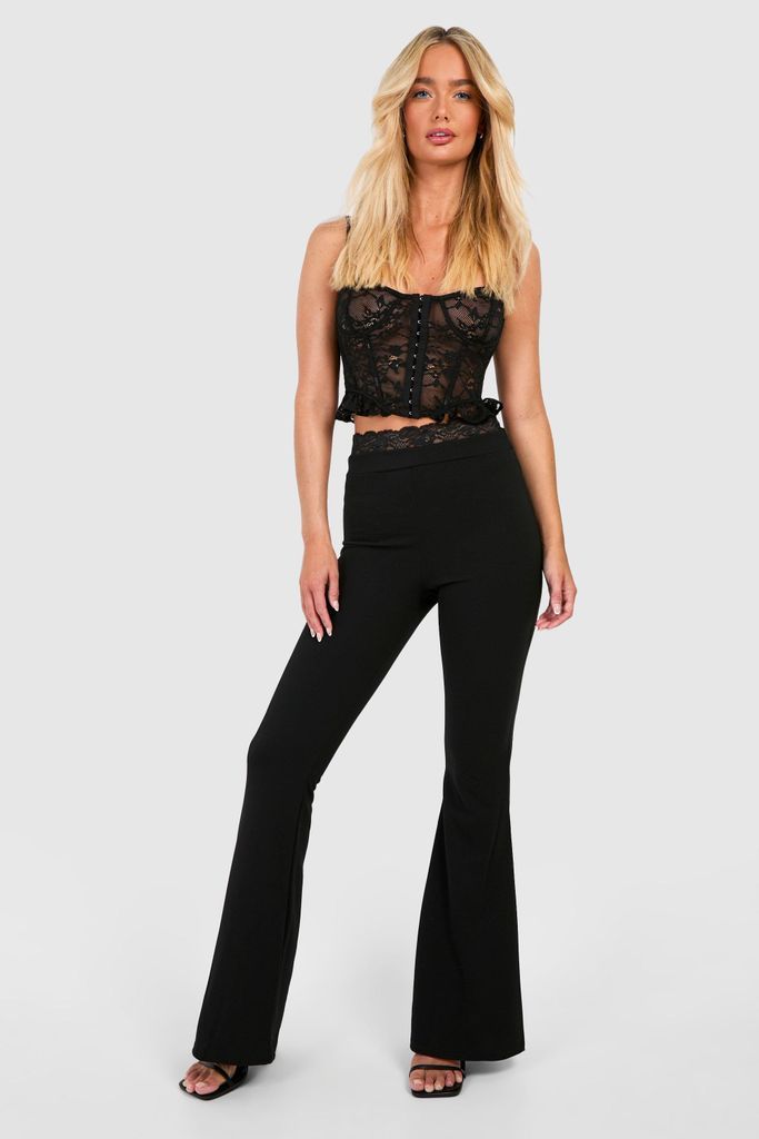 Womens Lace Waistband Jersey Flare Trouser - Black - 6, Black
