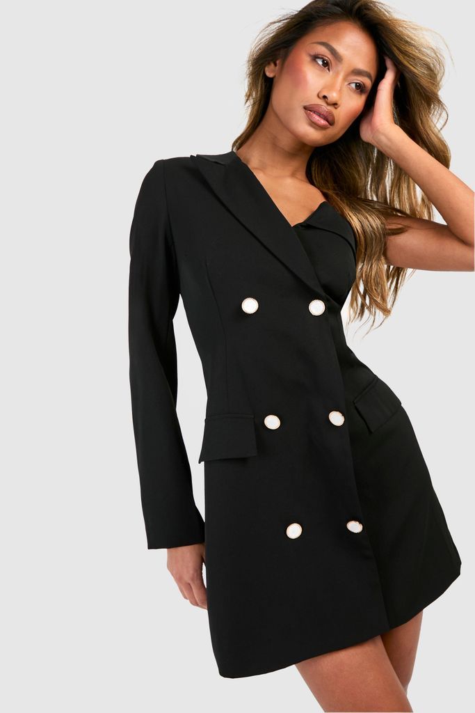 Womens One Shoulder Blazer Dress - Black - 8, Black