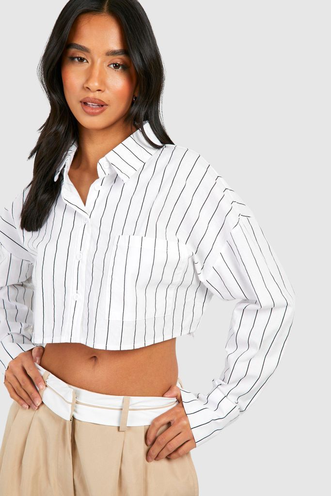 Womens Petite Stripe Crop Shirt - White - 6, White