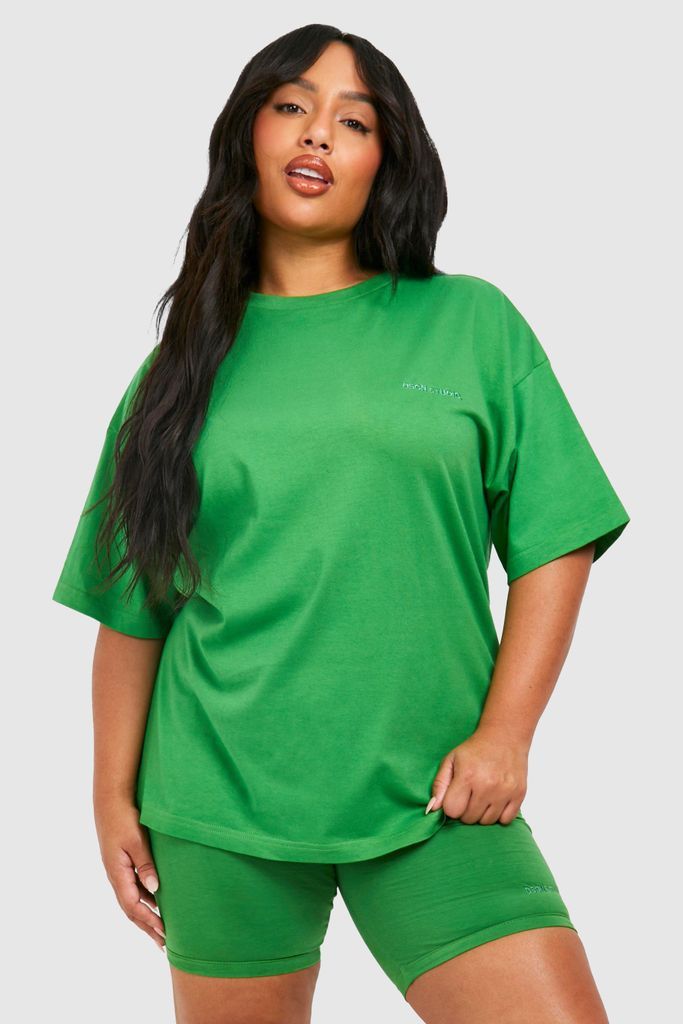 Womens Plus Cotton Oversized T-Shirt And Cycling Short Set - Green - 16, Green