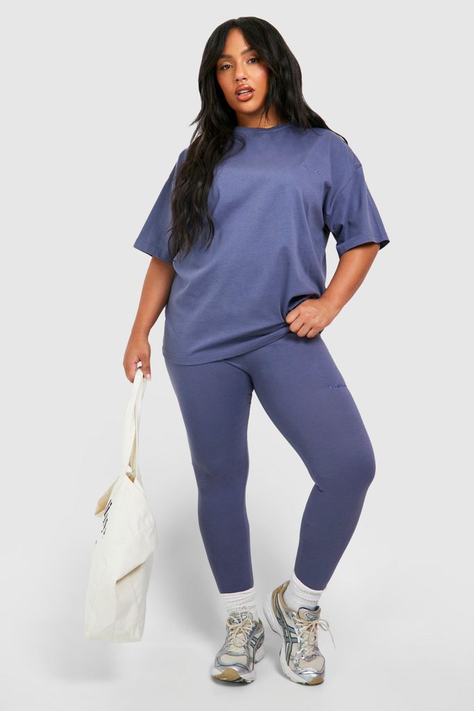 Womens Plus Cotton Oversized T-Shirt And Legging Set - Blue - 16, Blue