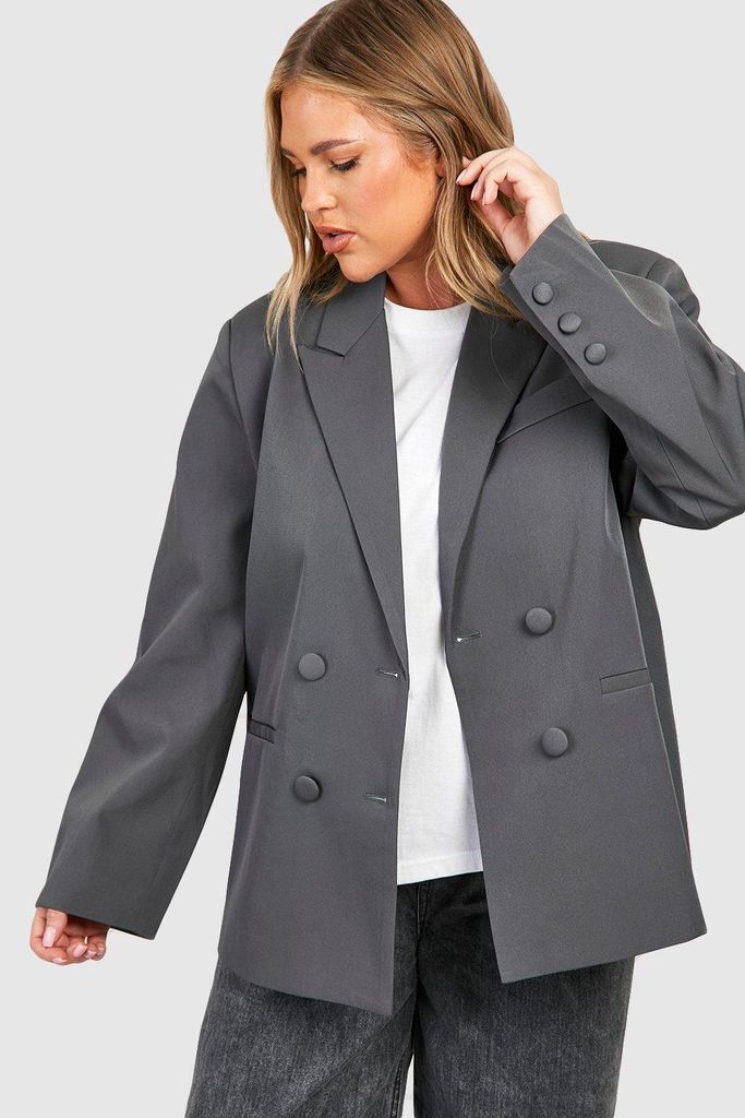 Womens Plus Double Breasted Relaxed Fit Tailored Blazer - Grey - 16, Grey
