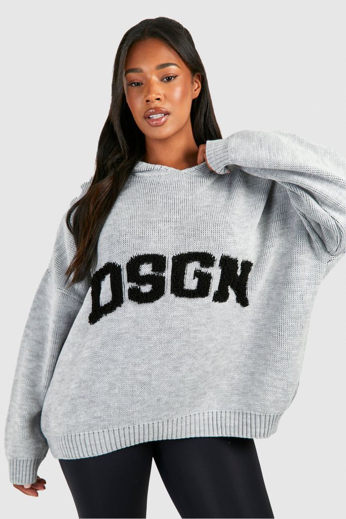 Womens Plus Dsgn Knitted Hoodie - Grey - 16/18, Grey