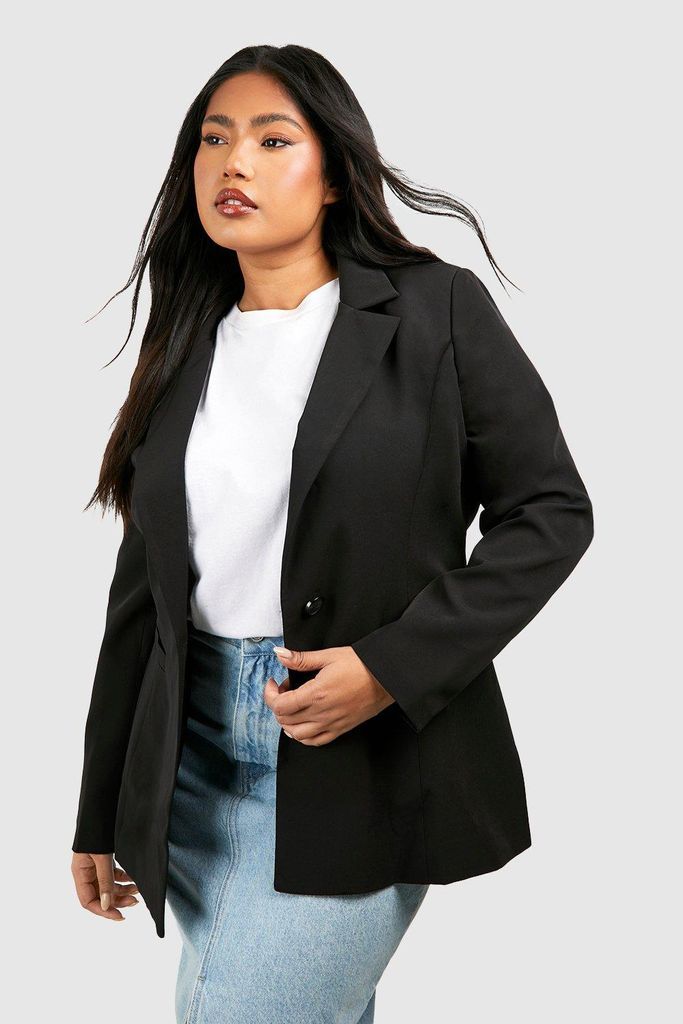 Womens Plus Oversized Woven Blazer - Black - 16, Black