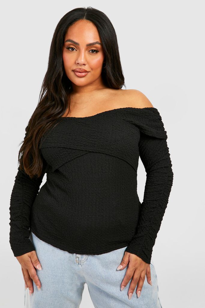 Womens Plus Textured Ruched Sleeve Top - Black - 16, Black