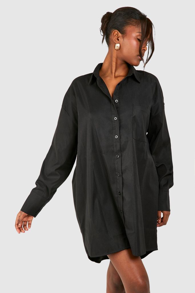 Womens Poplin Ultimate Oversized Shirt Dress - Black - 8, Black