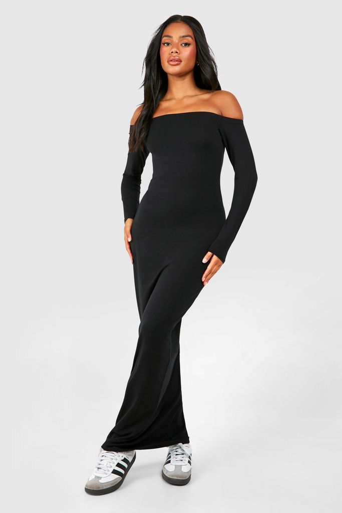 Womens Premium Super Soft Bardot Bodycon Maxi Dress - Black - 8, Black