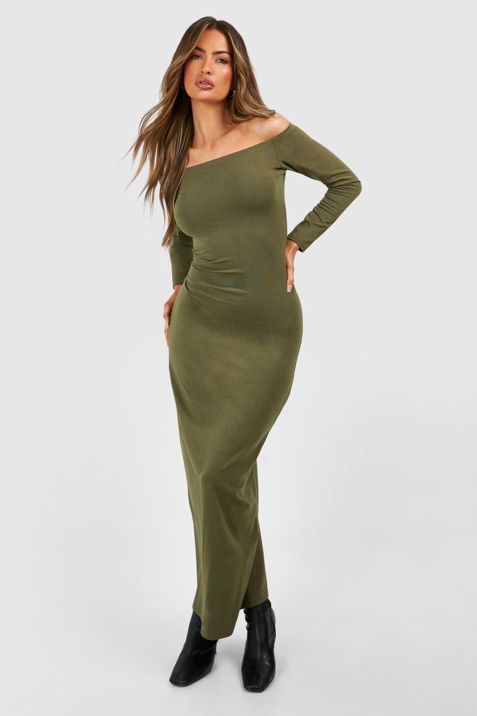 Womens Premium Super Soft Bardot Bodycon Maxi Dress - Green - 8, Green