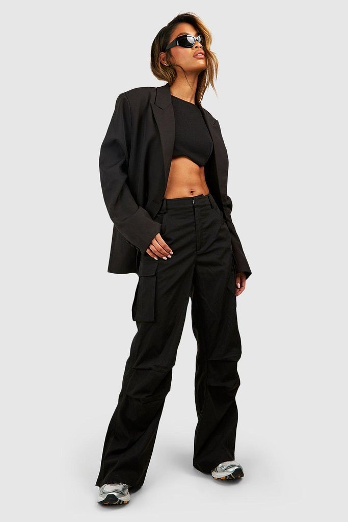 Womens Ruched Detail Cargo Trouser - Black - 6, Black