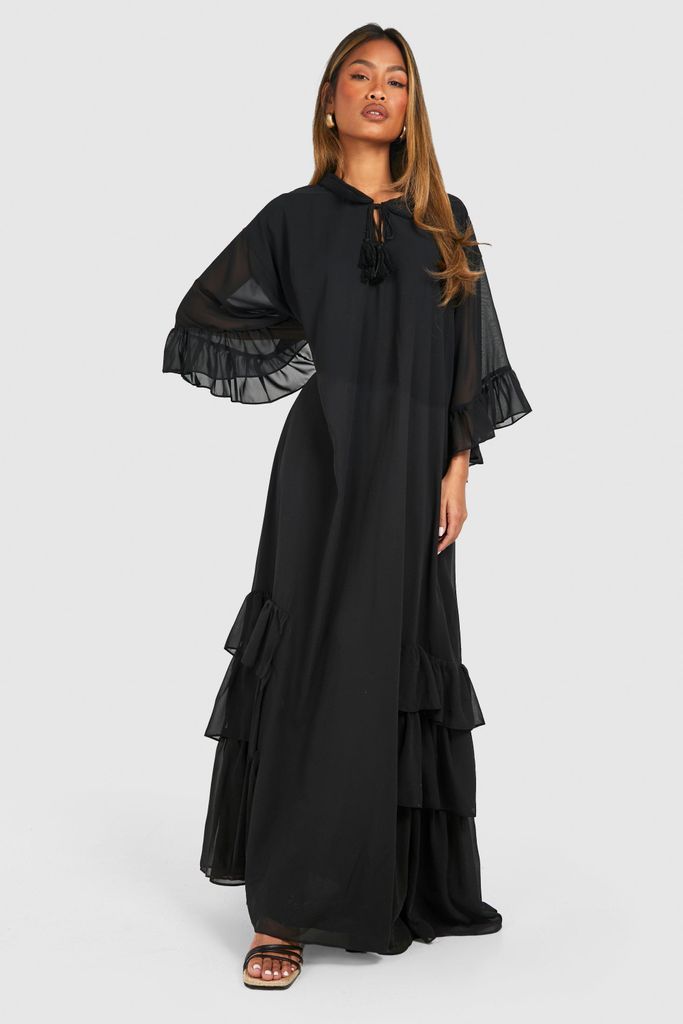 Womens Ruffle Detail Smock Maxi Dress - Black - 8, Black