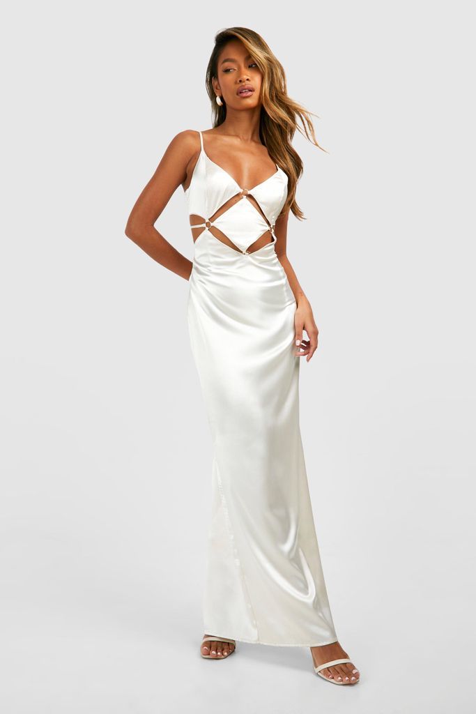Womens Satin Strappy Cut Cut Out Maxi Slip Dress - White - 8, White