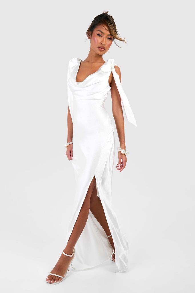 Womens Satin Tie Strap Maxi Slip Dress - White - 8, White