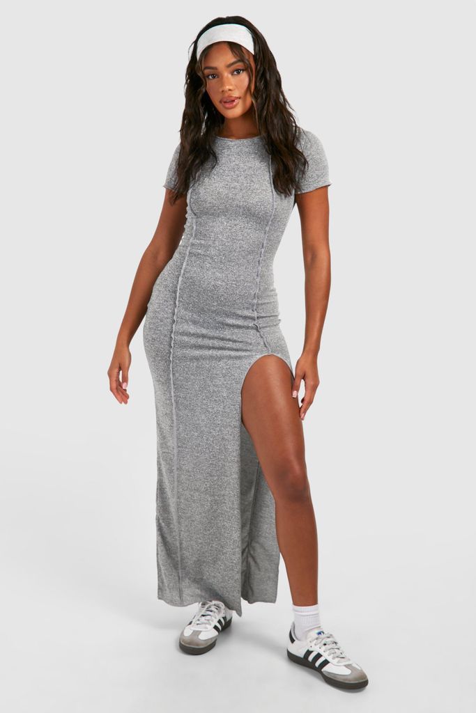 Womens Seam Detail Rib Split Leg Maxi Dress - Grey - 10, Grey