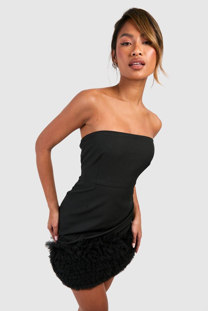 Womens Tulle Hem Bandeau Mini Dress - Black - 8, Black