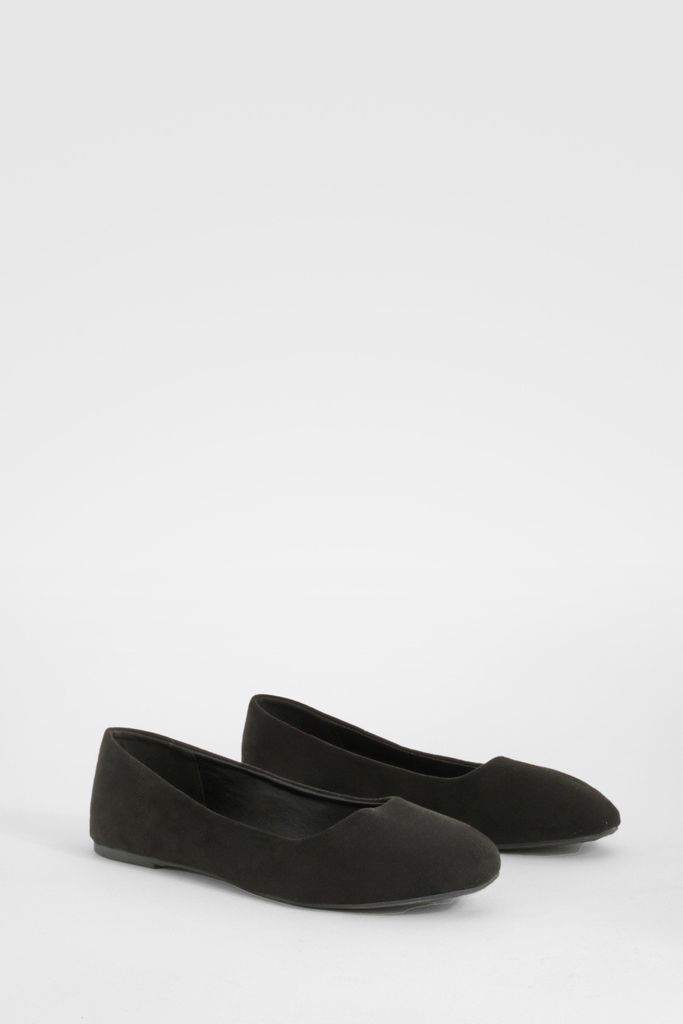 Womens Wide Fit Basic Slipper Ballet Flats - Black - 4, Black