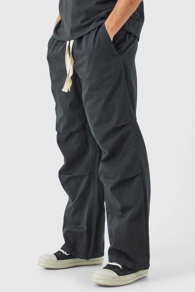 Men's Elastic Waist Contrast Drawcord Baggy Trouser - Grey - S, Grey