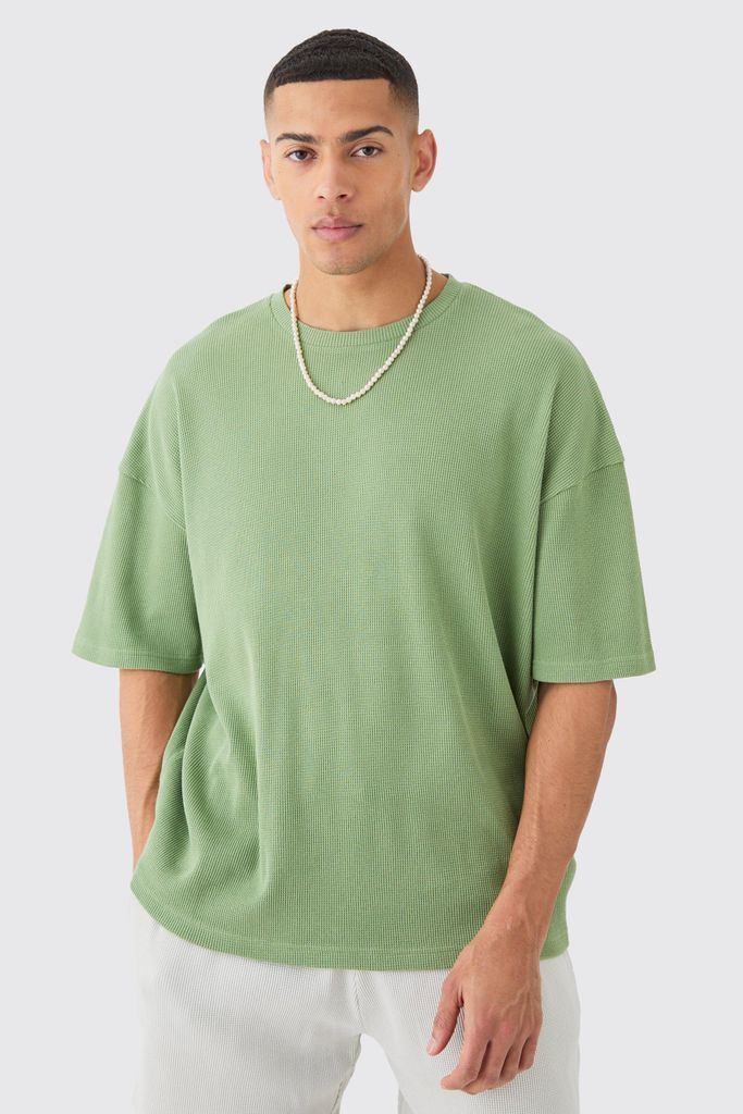 Men's Oversized Waffle T-Shirt - Green - S, Green