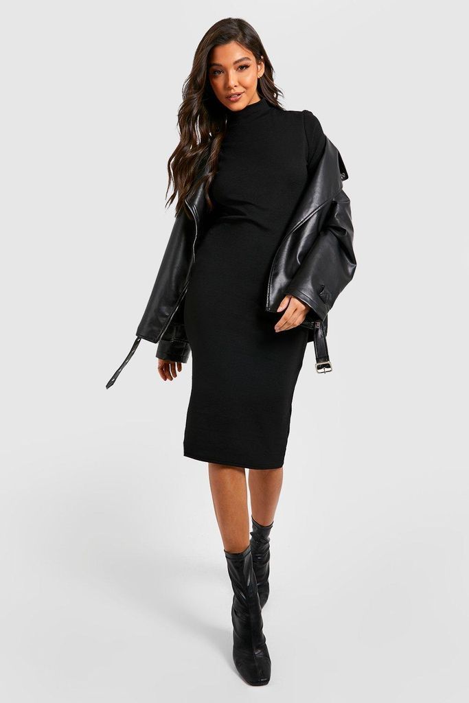 Womens High Neck Short Sleeve Midi Dress - Black - 12, Black