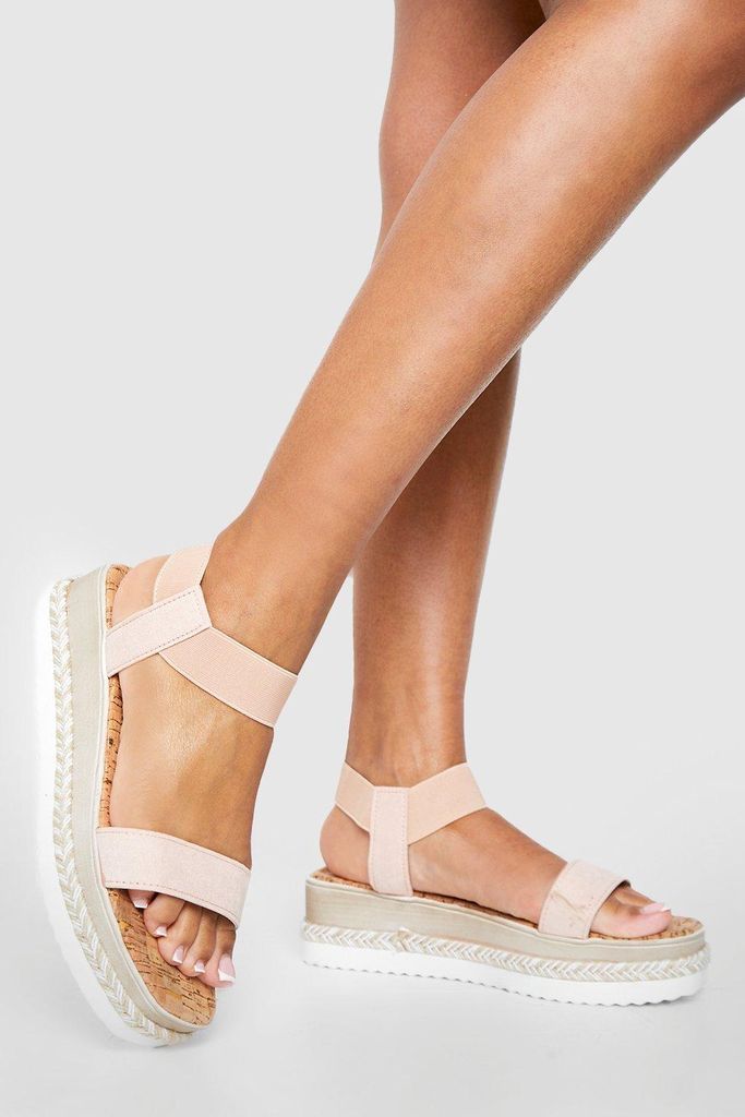 Womens Elasticated Espadrille Detail Flatform Sandals - Beige - 5, Beige