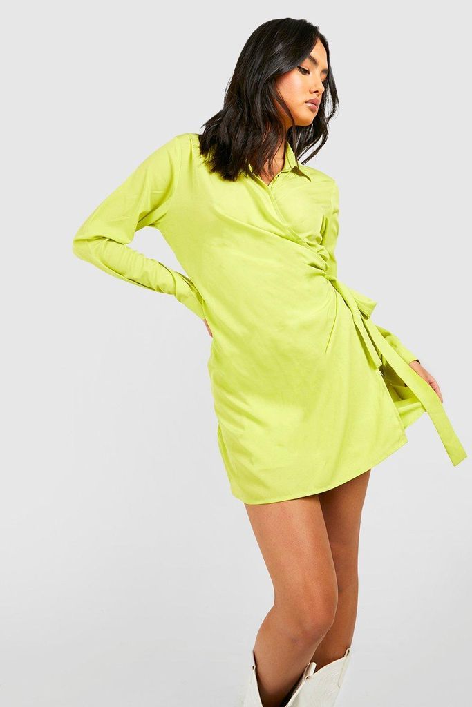 Womens Woven Tie Waist Shirt Dress - Yellow - 8, Yellow