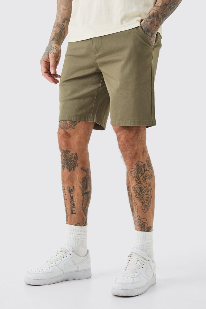 Men's Tall Fixed Waist Slim Fit Chino Shorts In Khaki - Green - 30, Green