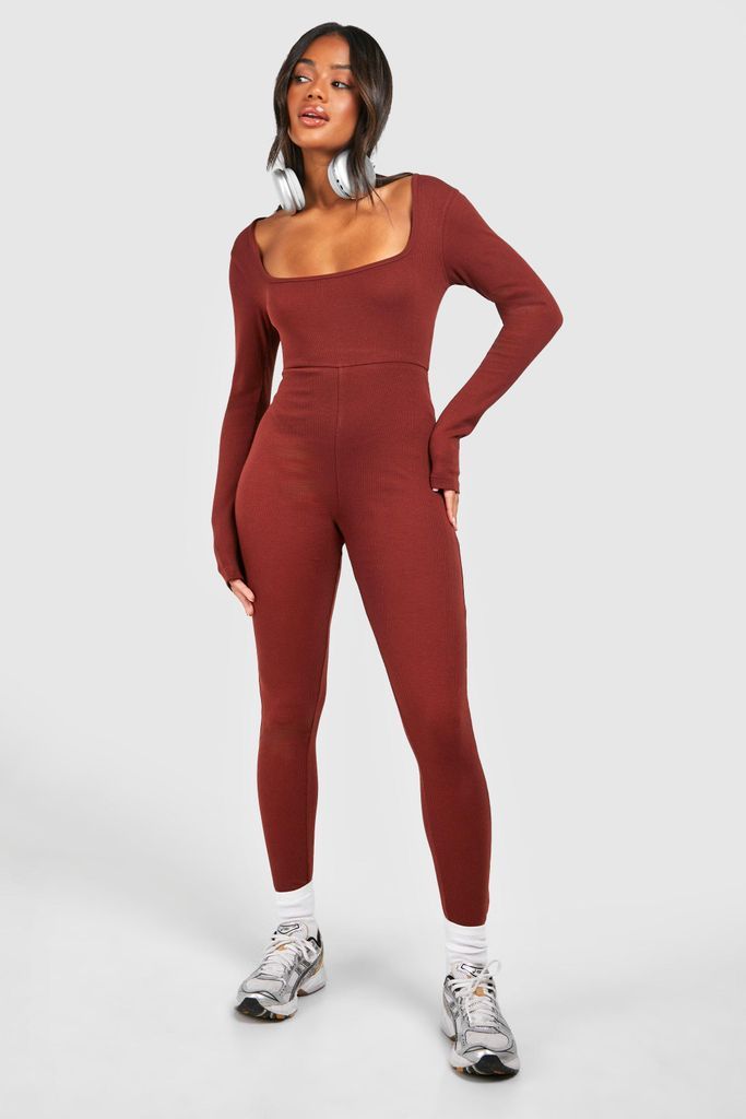 Womens Basic Long Sleeve Scoop Neck Unitard - Red - 8, Red